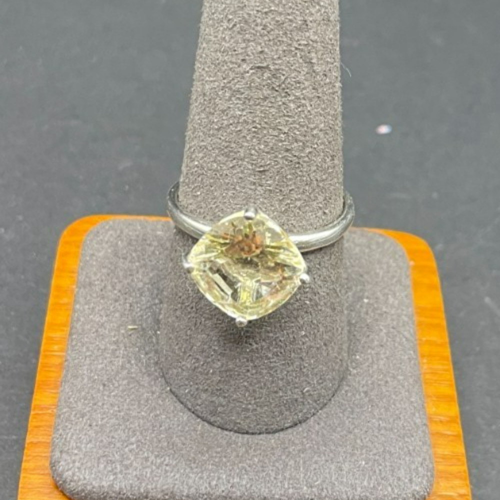 Sterling Silver 925 Pale Yellow Citrine Stone Solitaire Ring Size 9.75
